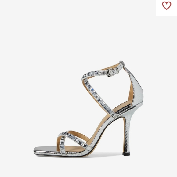 NWT Michael Kors Strappy Silver Gemstone Heeled Sandals High Heel Party … - Picture 5 of 16